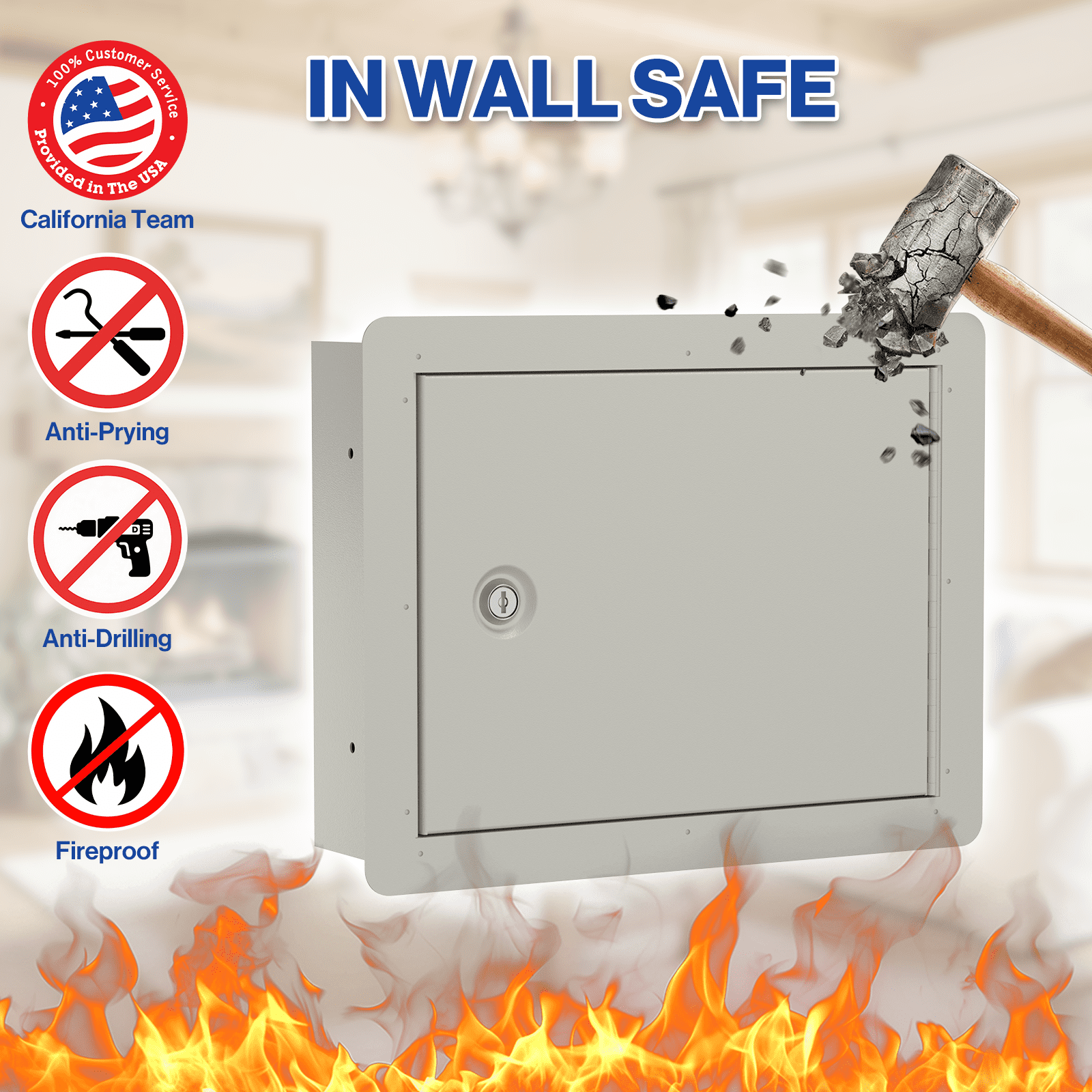 POCHAR In Wall Money Safe with Key Lock - Heavy Duty Steel In Wall Safe
