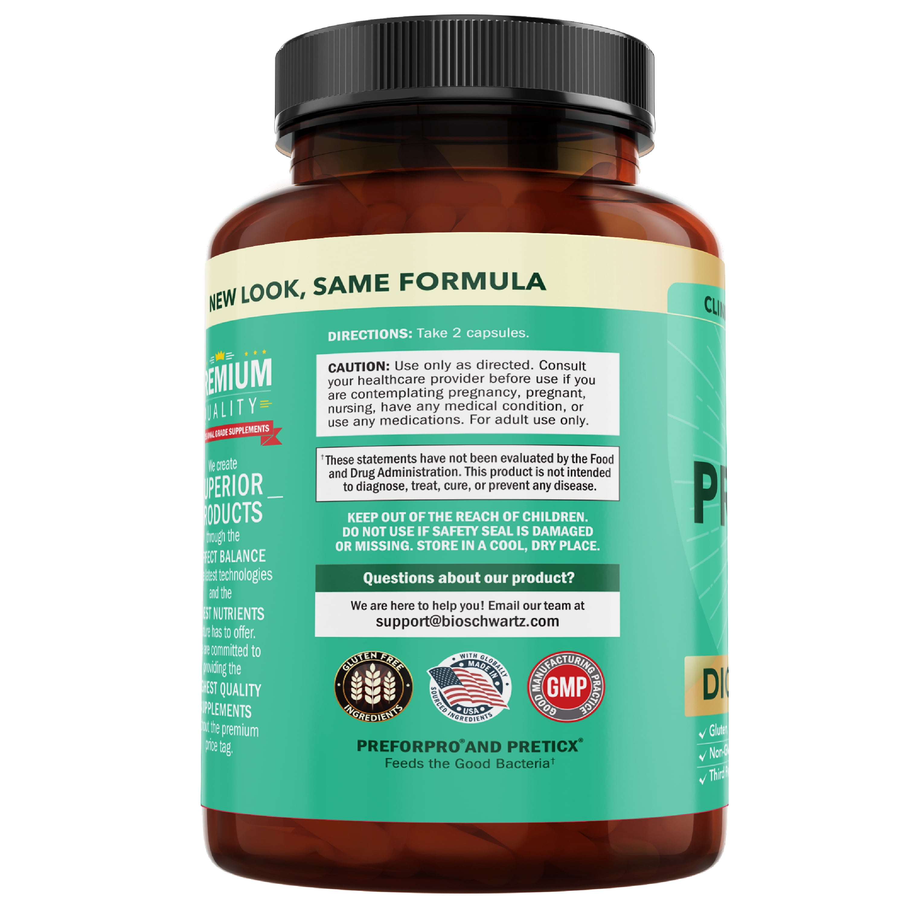 BioSchwartz Advanced Prebiotics Gut Health Supplement for Women and Men, 120 Capsules