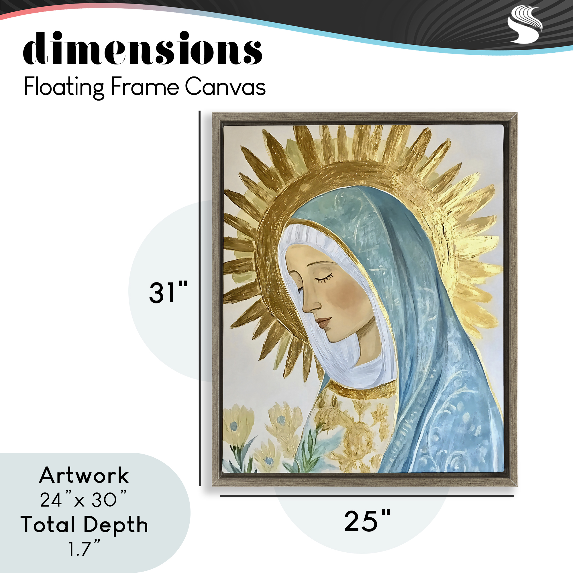 Holy Mary In Gold Brown Framed Floater Canvas Wall Art, design by Franklyn Gregory