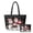 Black Snowman Print, variant on Pink Santa Print 2Pcs Quilted Tote Bag Set with Matching Cosmetic Pouch, Large Capacity Women Shoulder Handbag for Christmas Shopping Work Travel Holiday Gift
