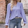 thumbnail image 4 of Plus Size Tops for Women V-Neck Long Sleeve Solid Loose T-shirt Purple M, 4 of 6