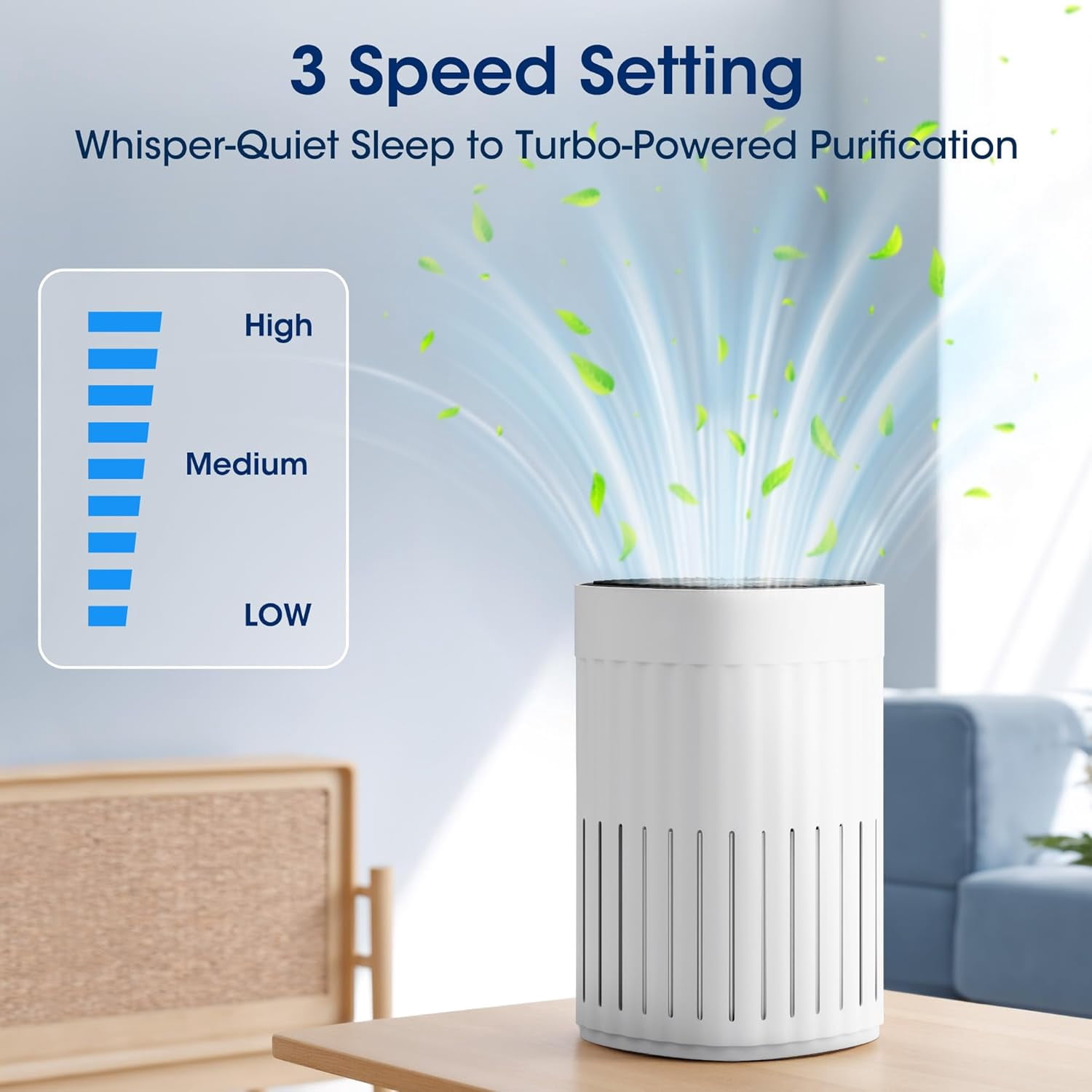 Nepsam 3-in-1 HEPA Air Purifier - 99.97% Particle Removal, 3-Speed, 8H Timer for Home & Office