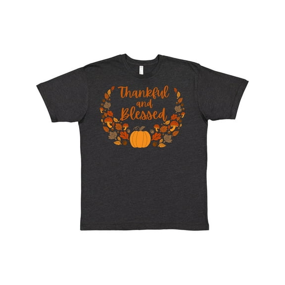 Inktastic Thankful and Blessed Pumpkin and Fall Leaves T-Shirt