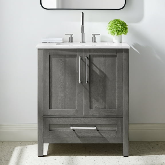 BridgePoint Home Daisy 30" Single Sink Bathroom Vanity in Grey with White Stone Top