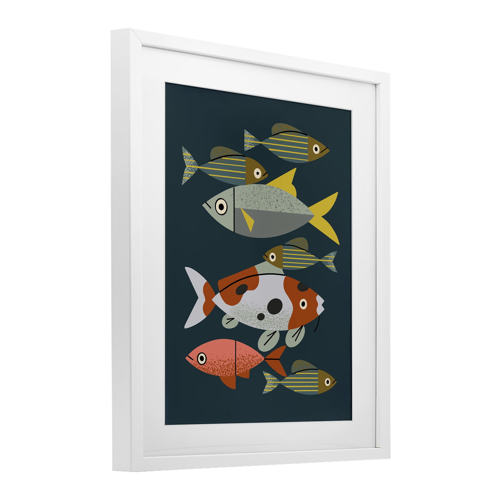 Stupell Industries Midcentury Pond Fishes White Framed Print Under Glass, design by Renea L. Thull
