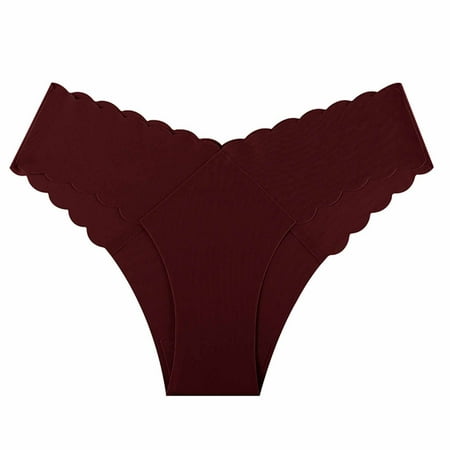 Hvyesh Seamless Thongs for Womens V-waisted No Show Thong Underwear Panties Bikini Bottoms Cheeky Solid Swimsuit Bottom