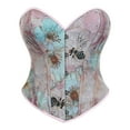 thumbnail image 4 of Corset Bra Elegant Overbust Corset Top Vintage Floral Print Lace Up Bustier Hook and Eye Closure Tummy Control Corset Shapewear Red M, 4 of 4