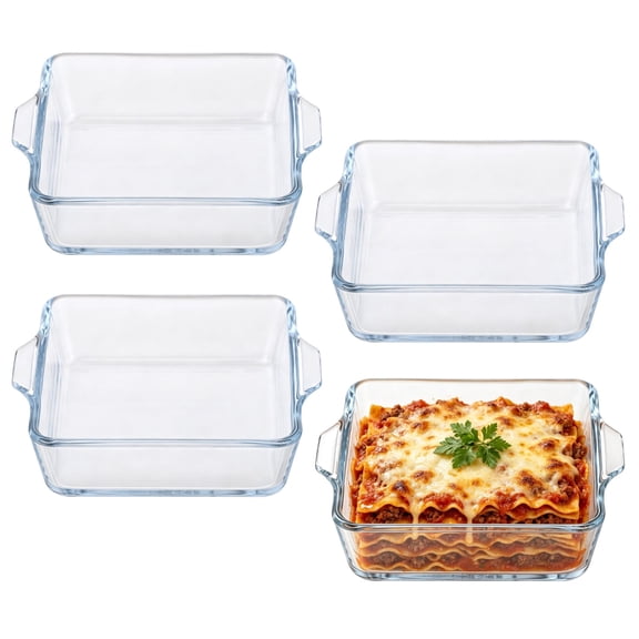 4 Pcs Small Glass Baking Dishes, 17 oz / 0.5 L Square Casserole Pans with Handles, Oven Safe Bakeware for Individual Portions, Lasagna, Brownies, 5.1 x 5.1 x 1.6 Inch