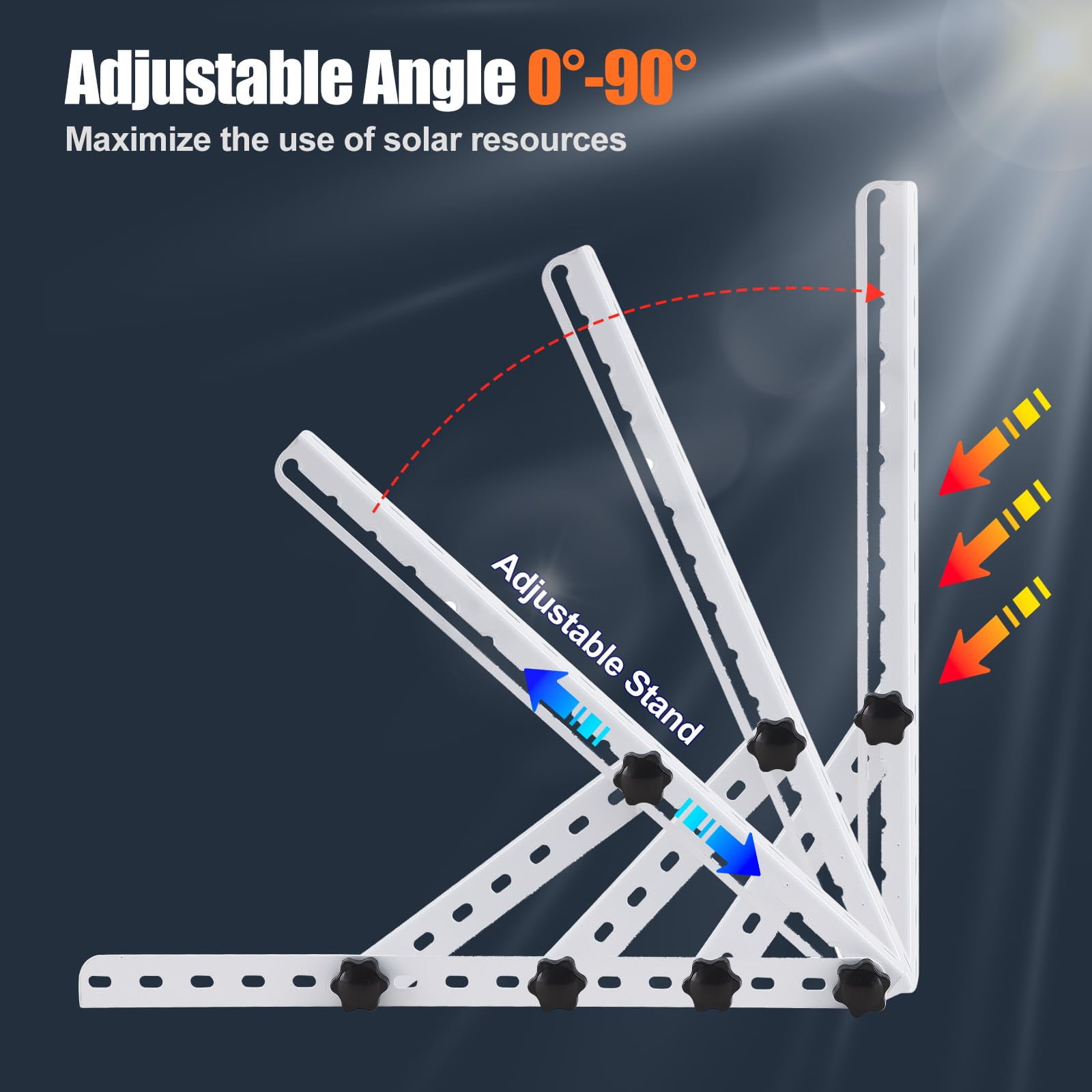 AEASKIEY Solar Panel Mount, 16" Adjustable Stand with Foldable Tilt Legs Solar Ground Mount for 1-2pcs 50 100 Watt Portable Solar Panel for RV, Roof, Boat, and Off-Grid, White