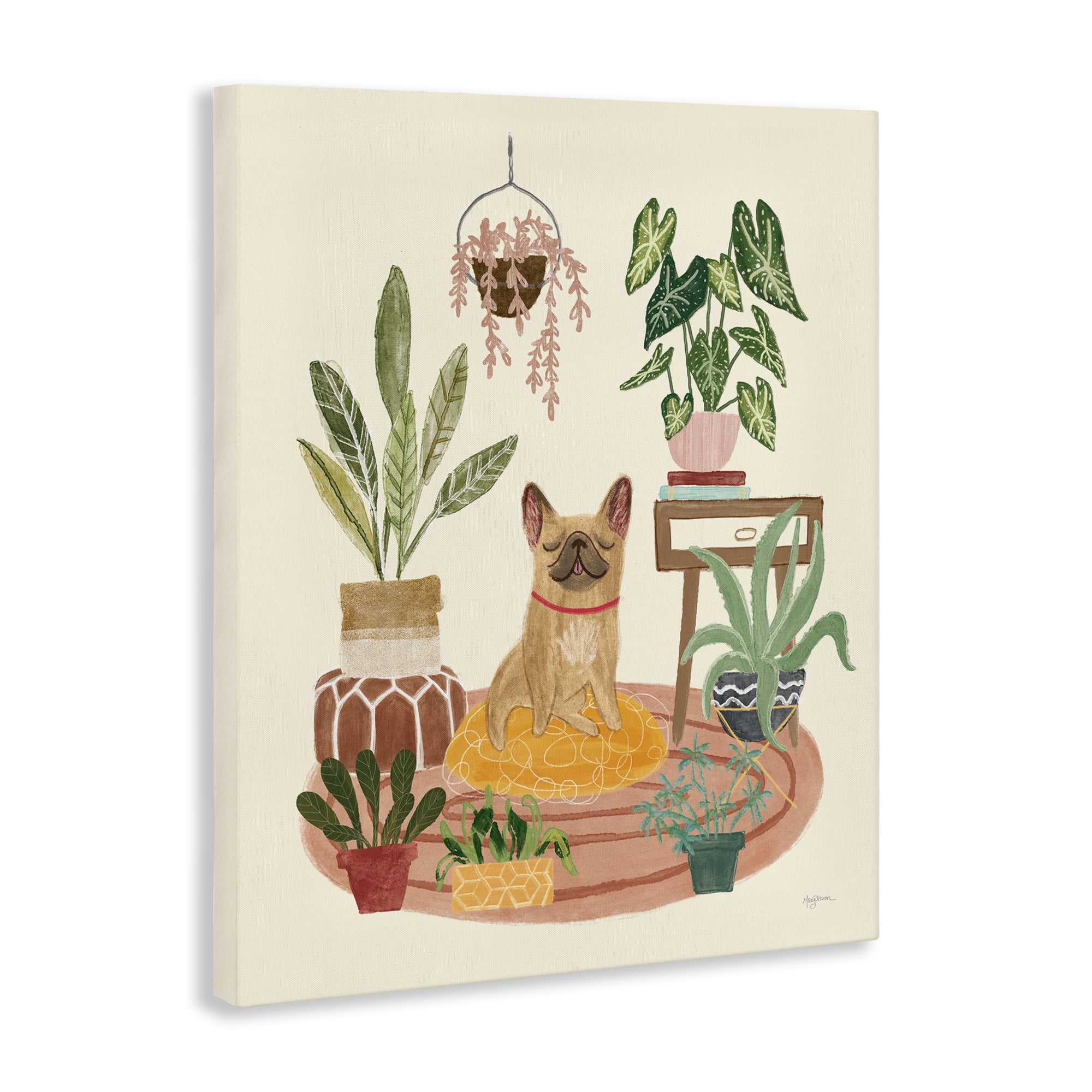 Stupell Industries Urban Dog with Plants Animals & Insects Painting Gallery Wrapped Canvas Art Print Wall Art, 24 x 30