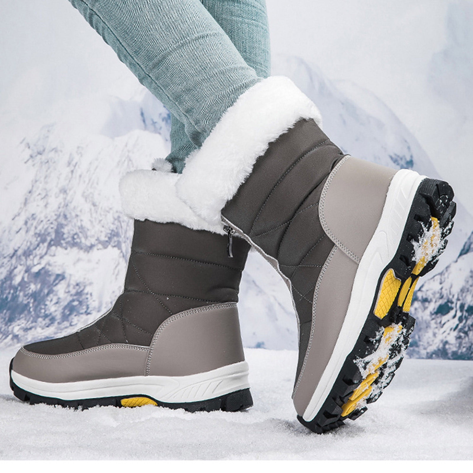 Bottes Après-ski Femme - Imperméable Cuir PU - Doublure Polaire Chaude (-5°C) - Semelle Caoutchouc Antidérapante - Taille 35 à 42 - Pour Hiver, Ville, Randonnée Légère - 6