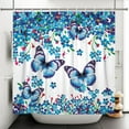 thumbnail image 2 of SUNOLIFE Blue Butterfly Shower Curtain Floral Waterproof Fabric Bathroom Curtain 60x72 in, 2 of 4