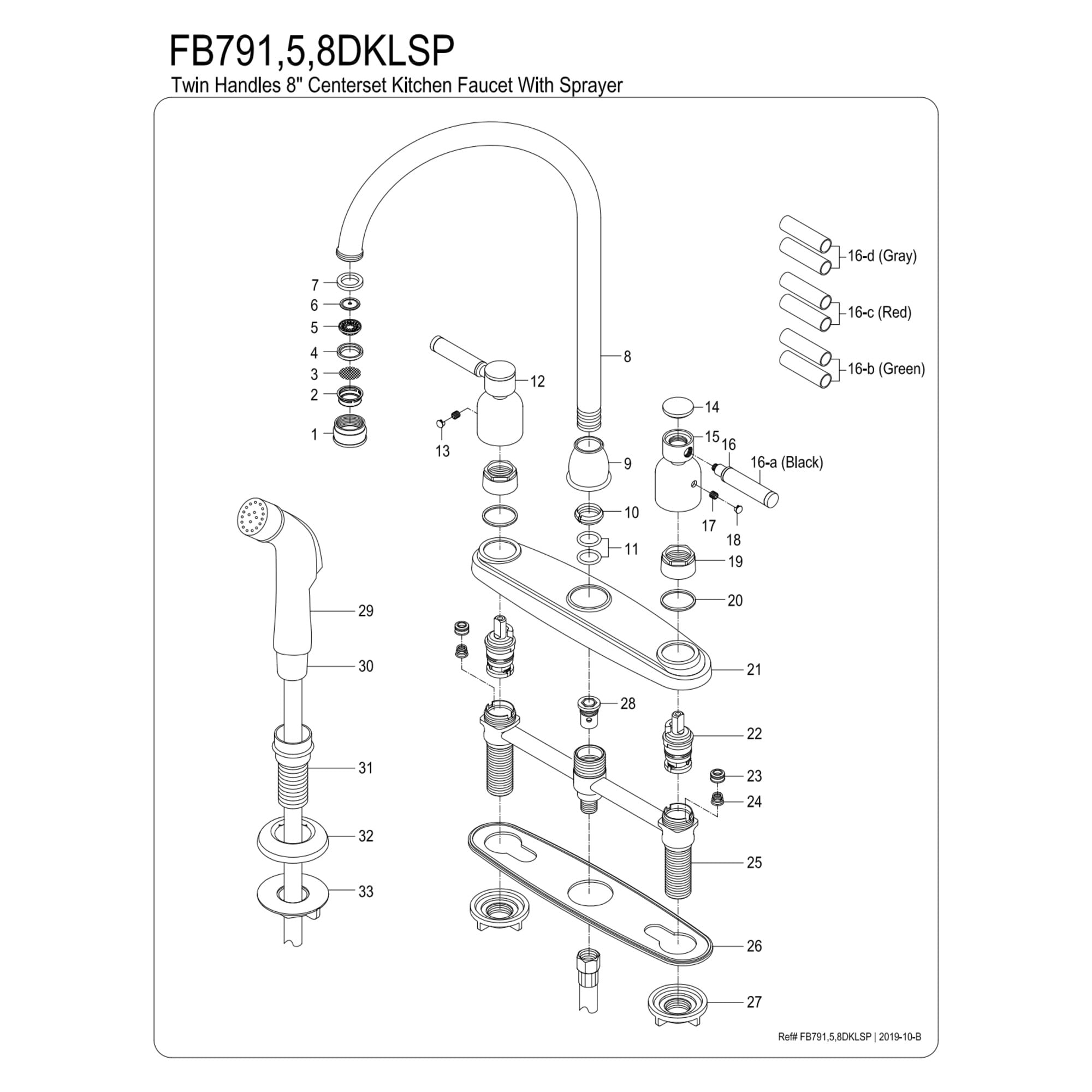 Kingston FB798DKLSP Kaiser Two-Handle 4-Hole 8" Centerset Kitchen Faucet with Side Sprayer in Brushed Nickel