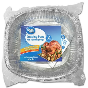 Great Value Aluminum Turkey Roasting Pan with Oven Roasting Bags, 2 Pack