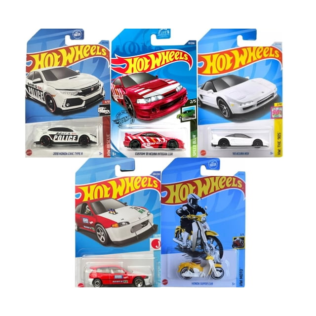 Vehículos de juguete fundidos a presión Hot Wheels Honda/Acura, paquete de 5 unidades, 1:64