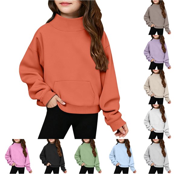 Vividxx Sweatshirts For Girls Cozy Long Sleeve Sweatshirt With Pocket Fall Winter High Neck Pullover Shirt For Kids Lightweight Trendy Fashion 9-10 Years