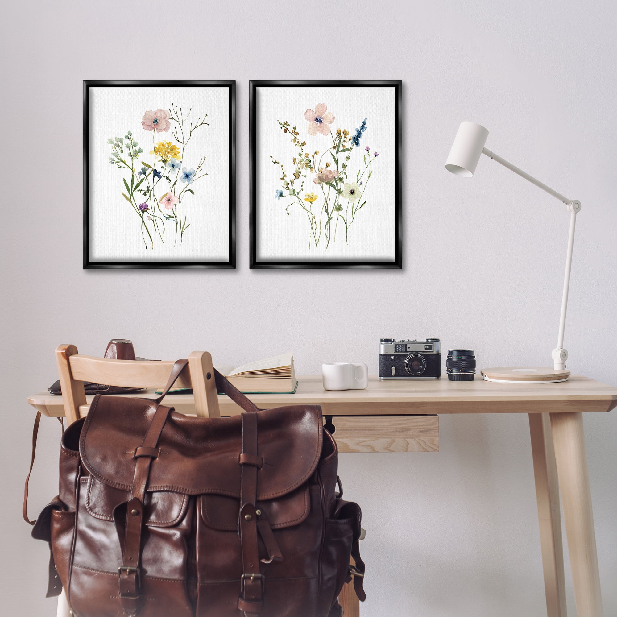 Stupell Industries Artfully Arranged Wildflowers Plants & Flowers Painting Black Floater Framed Canvas Art Print Wall Art, 17 x 21, Set of 2