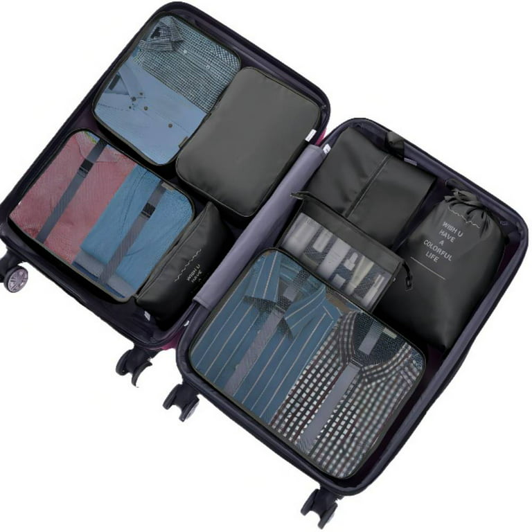  Pack Gear Hanging Suitcase Organizer, Travel Essential Foldable  Packing Cubes, Pack Large or Carry On Luggage, Shelf Organizer for Closet  (Black) (Medium) : Clothing, Shoes & Jewelry