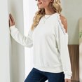 thumbnail image 4 of Blusa de mujer con hombros descubiertos y cuello redondo Camisa de manga larga Diseño de encaje Color puro para el hogar Blanco L, 4 of 8