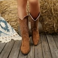 thumbnail image 2 of Retro Wide Calf Cowboy Boots for Women Roman Embroidered Suede Chunky Mid Heel Cowgirl Tall Boots Brown Size 7.5, 2 of 7