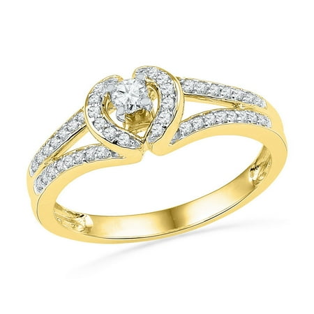 - 10kt Yellow Gold Womens Round Diamond Heart Love Promise Bridal Ring 1/4 Cttw