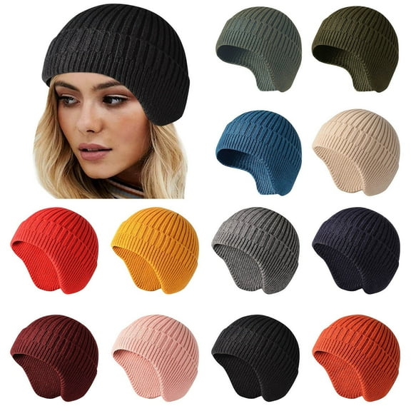 Unisex Ear Flap Knit Hat Winter Baseball Cap Style with Thermal Lining