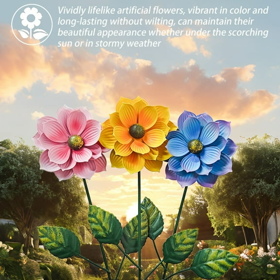 3pcs Flowers Garden Stakes Outdoor Decor Metal Yard Art, Flower Stakes for Yard Porch Lawn Pathway Pot Decorations(Lotuses)