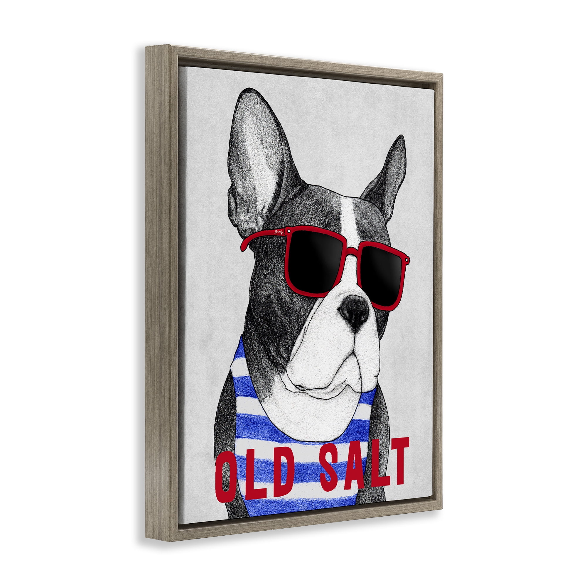 Stupell Industries Old Salt Summer Frenchie Brown Framed Floater Canvas Wall Art, design by Barruff