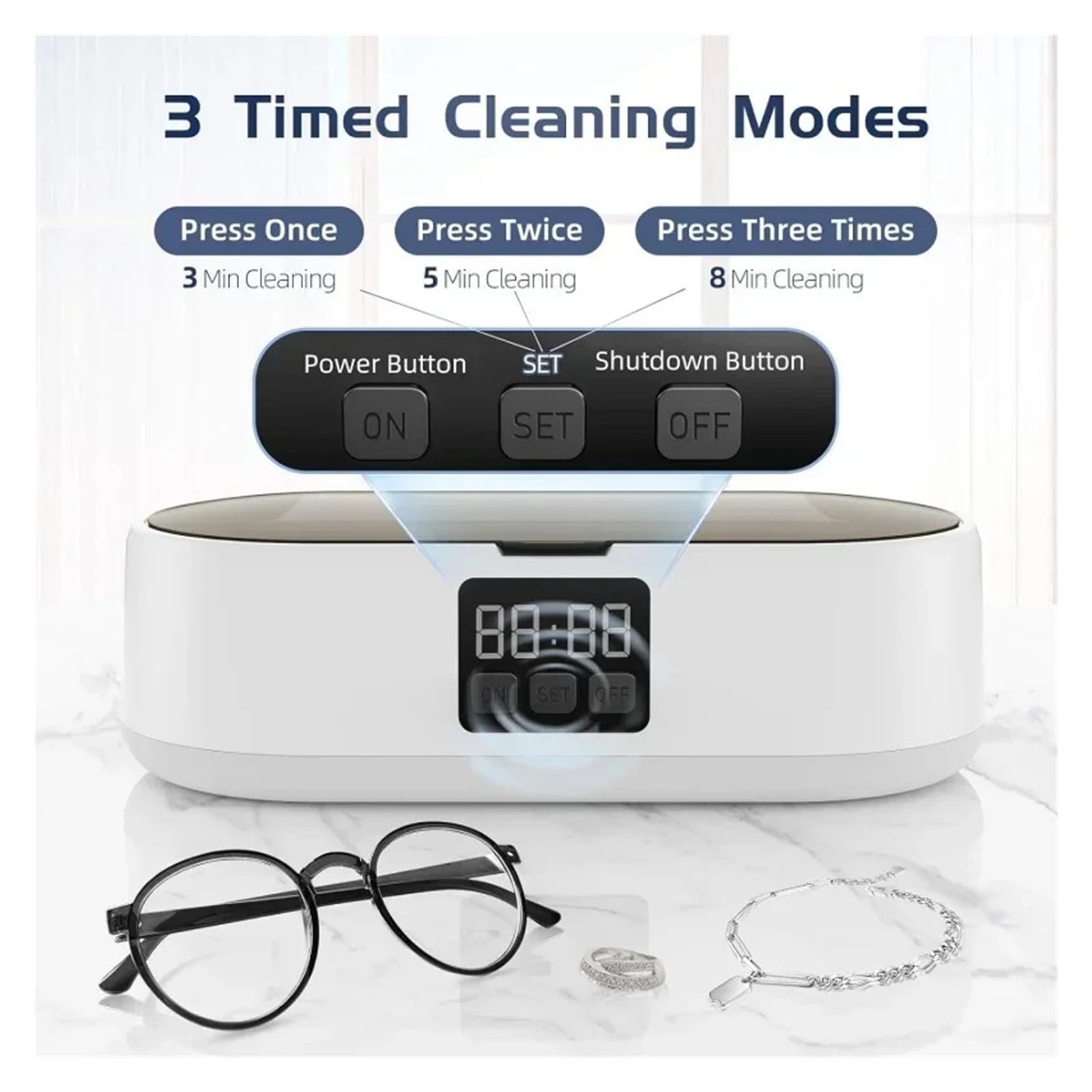 Jewelry Cleaner,700ML Professional Ultrasonic Cleaner with 3 Modes Digital Timer,Portable