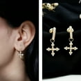 thumbnail image 3 of Rosec Jewels Lab Created Diamond Cross Earrings with Screw Back - Cross Drop Earrings - EF-VS Grade, 14K Yellow Gold, 3 of 9