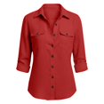 thumbnail image 4 of Slim Fit Cotton Linen Button Down Shirts for Women Long Sleeve Collared Slim Fit Dressy Casual Work Blouses with Pockets Trendy Lightweight Comfy Plain Peasant Long Sleeve Cargo Shirts Red Xxl, 4 of 4