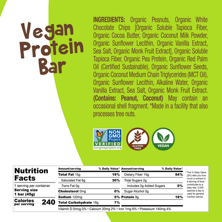 Bhu Foods Vegan Protein Bar Peanut Butter + White Chocolate