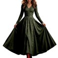 thumbnail image 2 of Huowey Women Halloween Witch Gothic Skeleton Dresses Flowy Elegant Cosplay Party Gown Long Sleeve V-Neck Eye-Catching Photo Dress,Green,S, 2 of 4