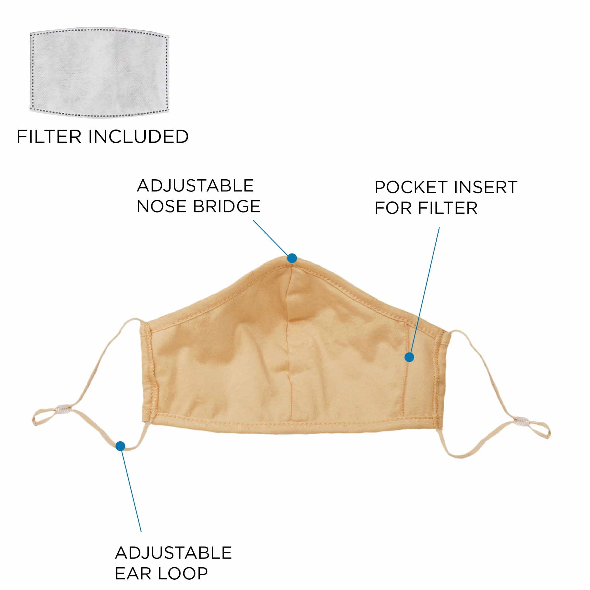 DALIX Skin Tone Cloth Face Mask 3 Layer Filter Pocket Nose
