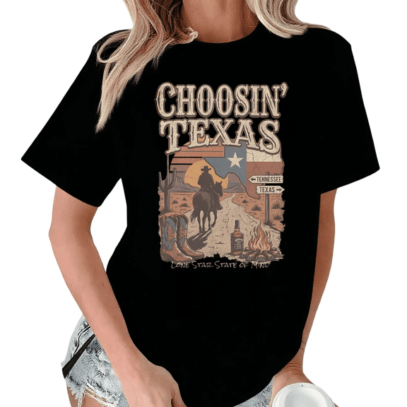 Black Western Desert Cowboy Print Tshirts S-5XL Texas Theme Graphic Tee Advanced Tops
