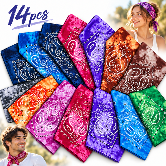 Paisley Bandanas for Women & Men, 14 Pcs 22x22 Inch Soft Polyester Cowboy Headwraps, Classic Print Neck Scarves for Party Festival