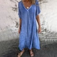 thumbnail image 4 of Baqcunre Maxi Dresses for Women 2024 Casual Spring And Summer Loose Skirt Short Sleeved V Neck Solid Color Cotton And Linen Dress Dresses for Women 2024 Summer Dresses for Women 2024 Womens Dresses, 4 of 7