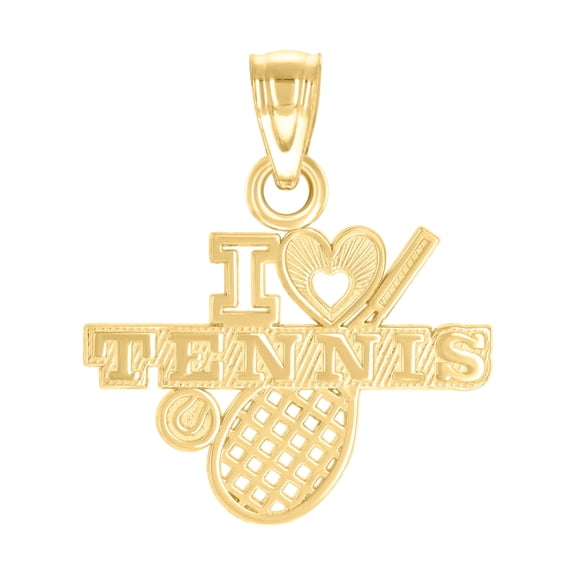 10k Yellow Gold Unisex Heart I Love Tennis Sports Charm Pendant Necklace 18.8x16.3mm Wide Pendant for Women