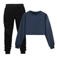 thumbnail image 1 of Sunnyoo Girls Casual Outfits Solid Color Crew Neck Pullover Sweatshirt Sweatpants Set, 1 of 3