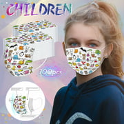 ESULOMP Kids Disposable Face Masks,100PCS Childrens Printed 3-Ply Protective Breathable Safety Toddler Face Masks with Nose Clip and Elastic Ear Loop for Kids School Supplies