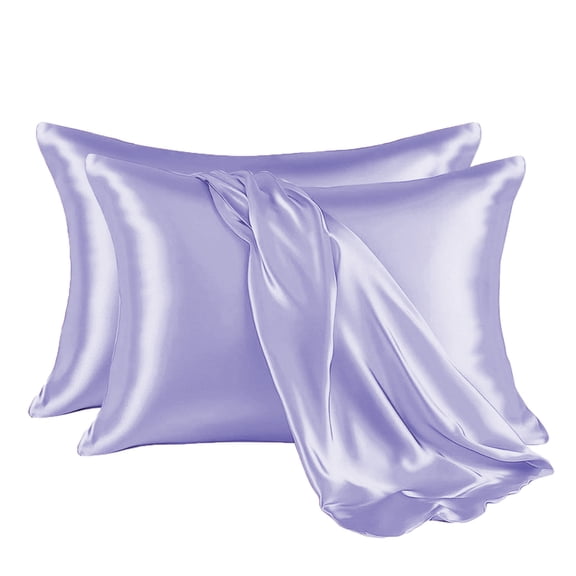 Mictong synthetic silk pillowcase, 30 * 20 inch satin pillowcase, solid color large pillowcase, silky soft suitable for bedrooms, hotels, apartments, 2-piece set, QUEEN size, Light purple