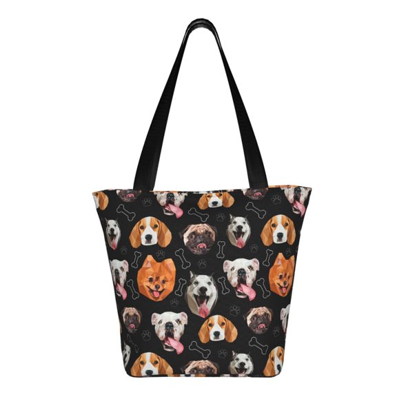 Uemuo Different Breeds Of Dogs Print Tote Bags for Women,Large Capacity Corduroy Bag,Reusable Grocery Shoulder Bag,Beach Tote with Zipper Closure, Daily Essentials