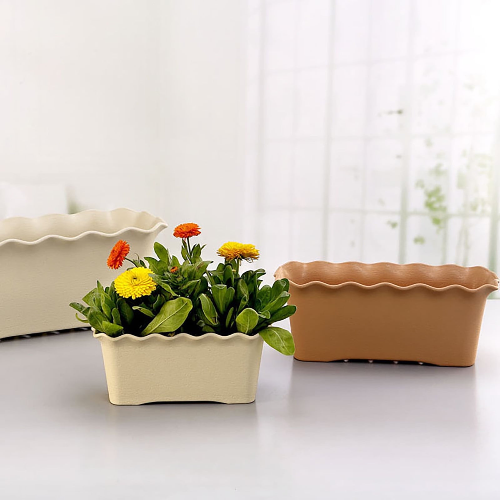 CHELIASD Large Rectangular Window Sill Planter Box, Indoor Plastic Rectangle Plant Pots, for Succulent Herb Flower Plants, Practical Home Garden Window Decor Planters