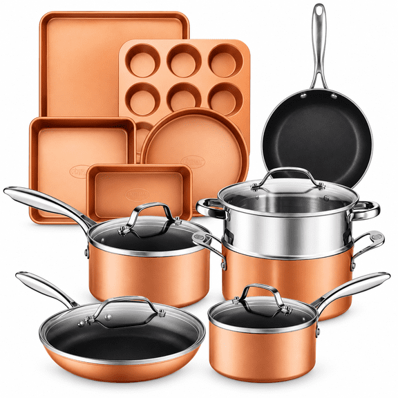 Gotham Steel 15 Pc Nonstick Pots and Pans Set, Ceramic Cookware Set, Kitchen Cookware Set with Bakeware, Non Stick Cookware Set, Oven/Dishwasher Safe