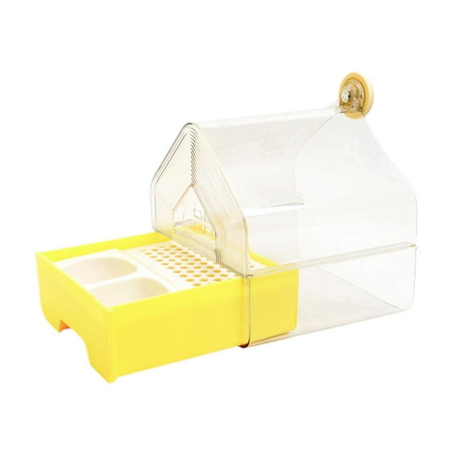 Baño colgante para pájaros con comedero, bañera para pájaros, jaula, accesorio para casa, cuenco para periquitos, cotorras, pájaros pequeños y Amarillo