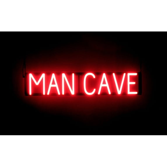 SpellBrite MAN CAVE LED Sign for Business. 32.0" x 6.3" Red MAN CAVE Sign Has Neon Sign Look With Energy Efficient LED Light Source. Visible from 500+ Feet, 8 Animation Settings.