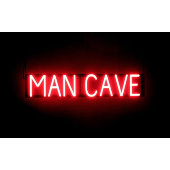 SpellBrite MAN CAVE LED Sign for Business. 32.0" x 6.3" Red MAN CAVE Sign Has Neon Sign Look With Energy Efficient LED Light Source. Visible from 500+ Feet, 8 Animation Settings.