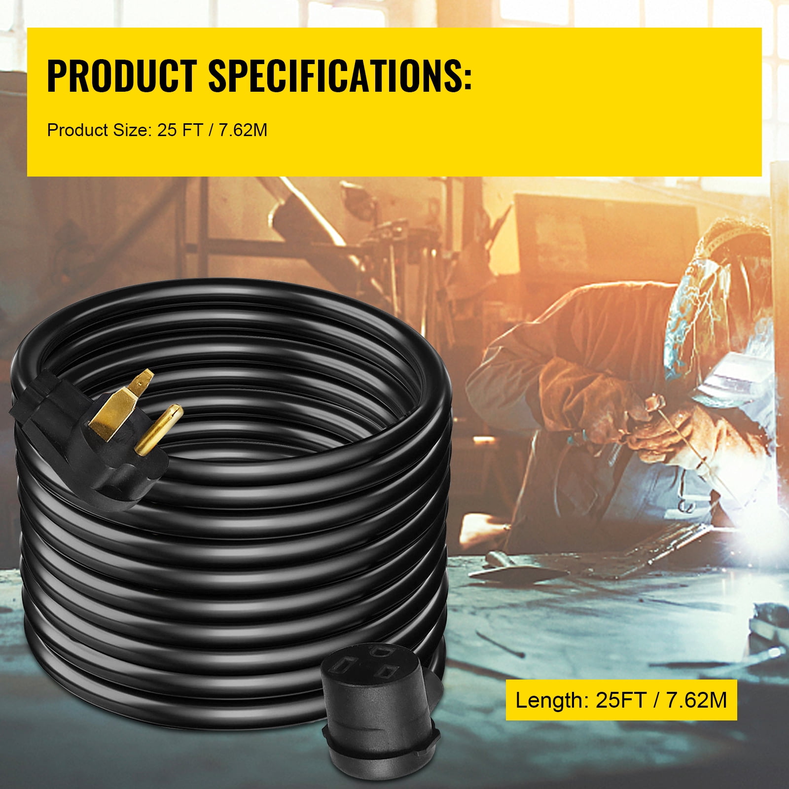 KFFKFF Welding Extension Cable 40Amp, 25ft 250V, Power Cable with NEMA 6-50 Connector, 8 Gauge 3 Pin for MIG, Lincoln, Plasma, Miller, TIG