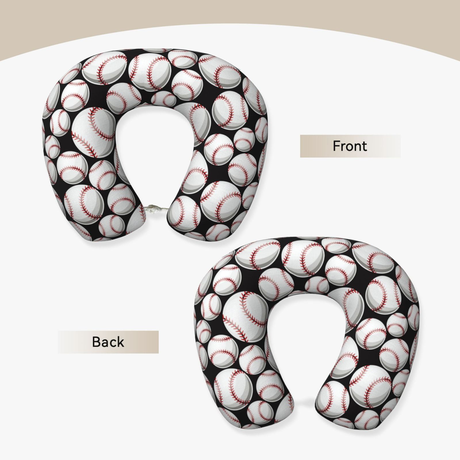 Xecao Cute Baseball Print Memory Foam Cervical Neck Pillow Versatile U-Shaped Pillows for Home,Office,Camping,Travelling,Soft Washable Cover