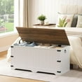 thumbnail image 2 of HOOBRO Storage Chest, Toy Chest with Safety Hinge, Toy Box Organizer, 39.3 x 15.7 x 17.7 Inches Farmhouse Style Storage Bench, for Living Room, Bedroom, Entryway, White and Walnut WH26CW01, 2 of 8